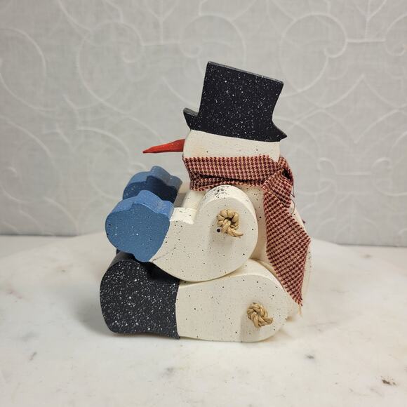 VINTAGE Wood Jointed Snowmen Handmade Christmas Holiday Winter‎ Decor - Picture 11 of 14